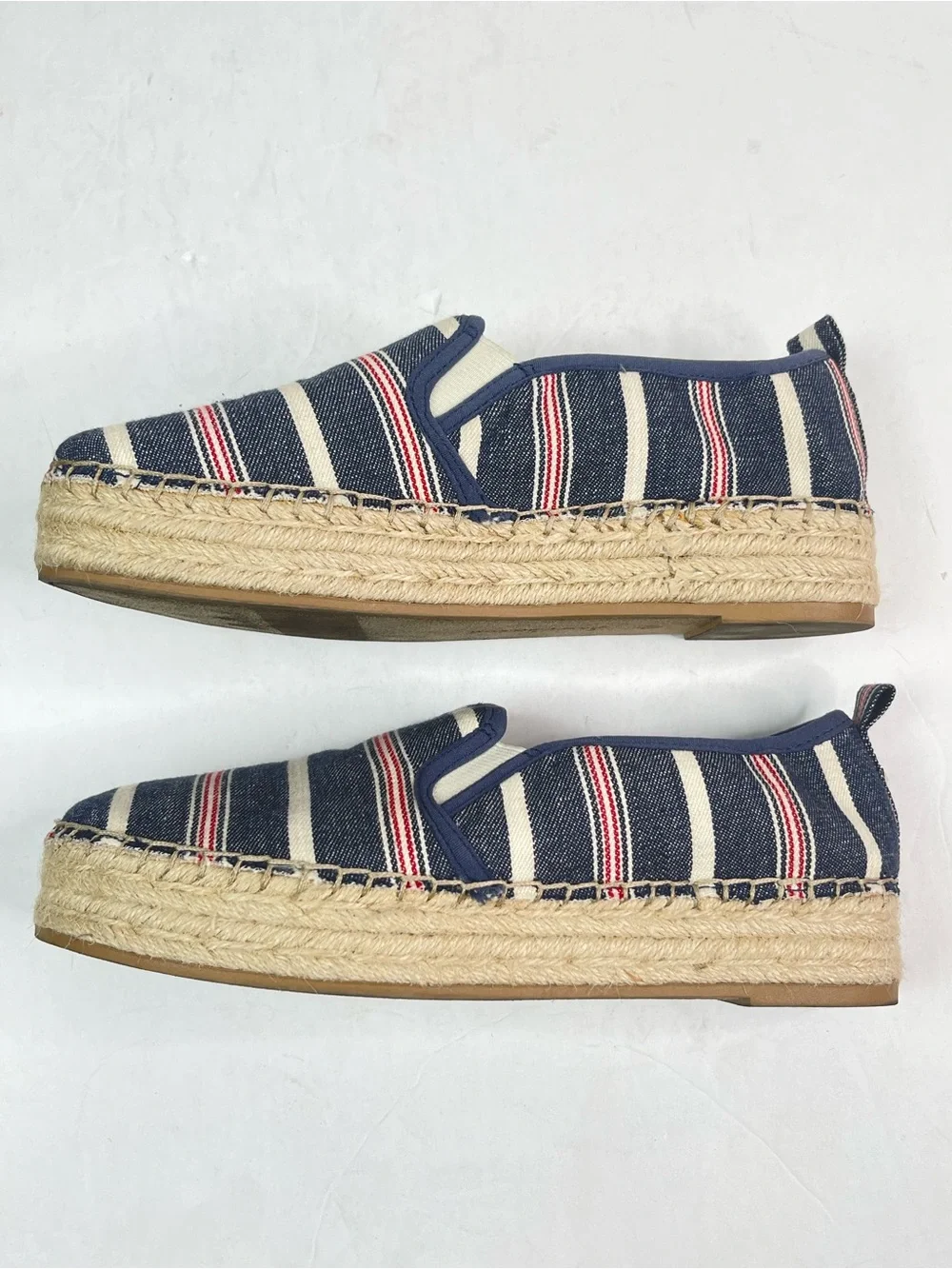 Sam Edelman Carrin Espadrille Platform Shoes Denim‎ Striped Women 7.5 Slip On